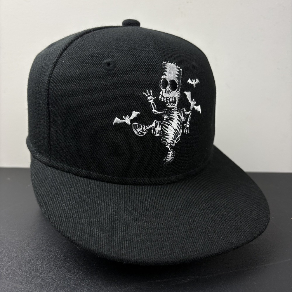 The Simpsons Bart Simpson Skeleton Halloween Snapback Hat Black Embroidered Cap